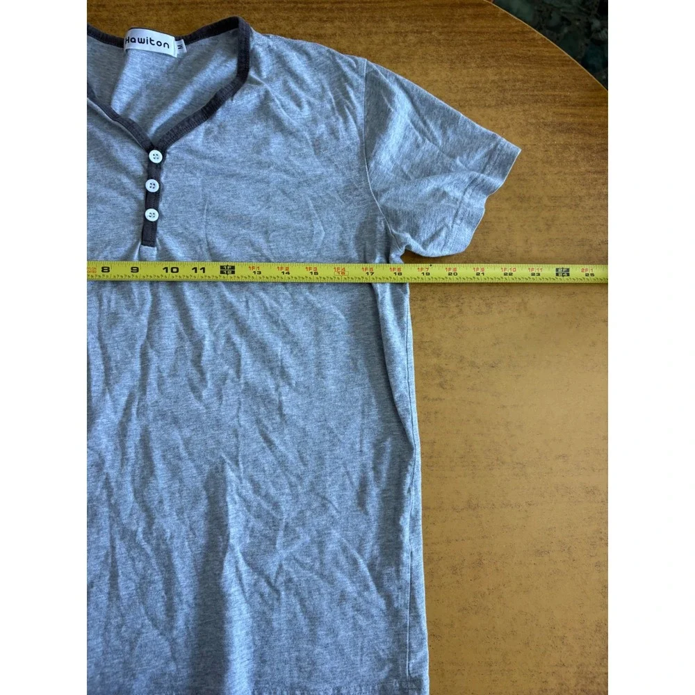 Hawiton Womens Pajama Top Heather Gray Henley Short‎ Sleeve Sleep Shirt Size M